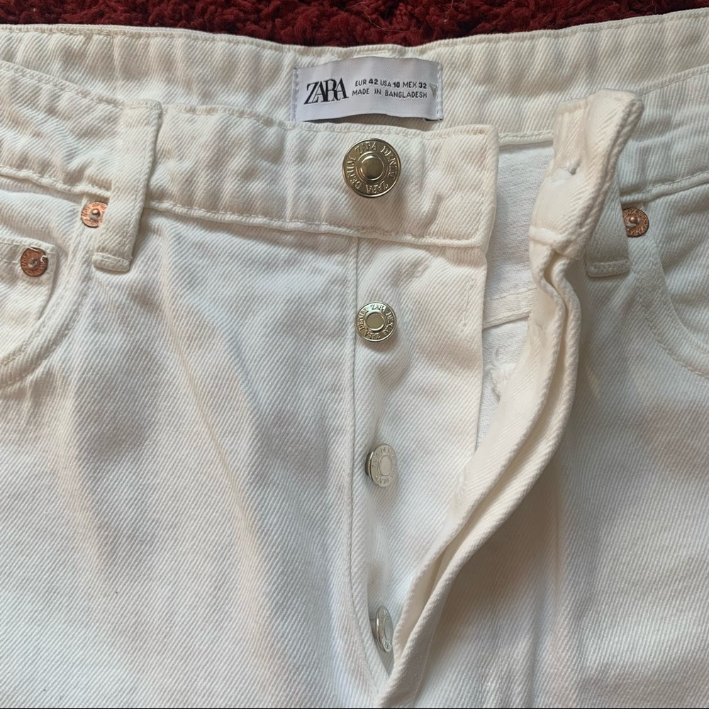 Zara White Jeans High Waisted, Straight Leg